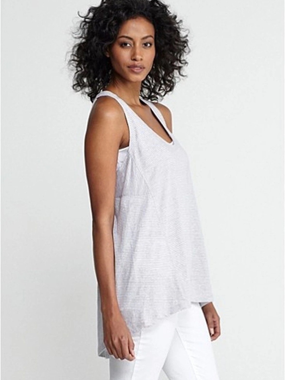 Eileen Fisher Linen Light Gray Ribbed Racerback Tank Top Tunic